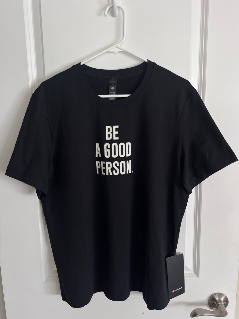 NWT Lululemon Men’s Black Soft Jersey Be A Good Person Short Sleeve Tee Size L